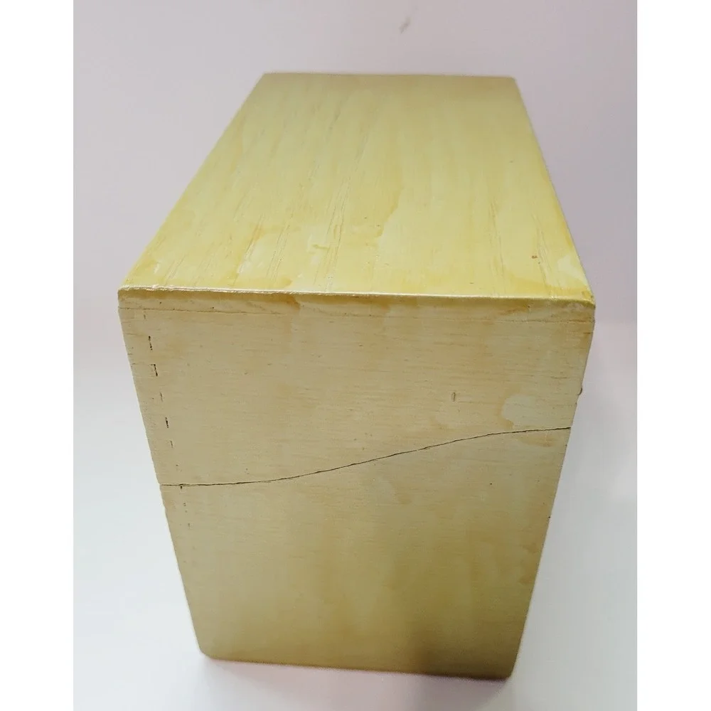 Vintage Wooden Recipe Storage Box Green Rustic Hinged Keepsake Chest 6.5in